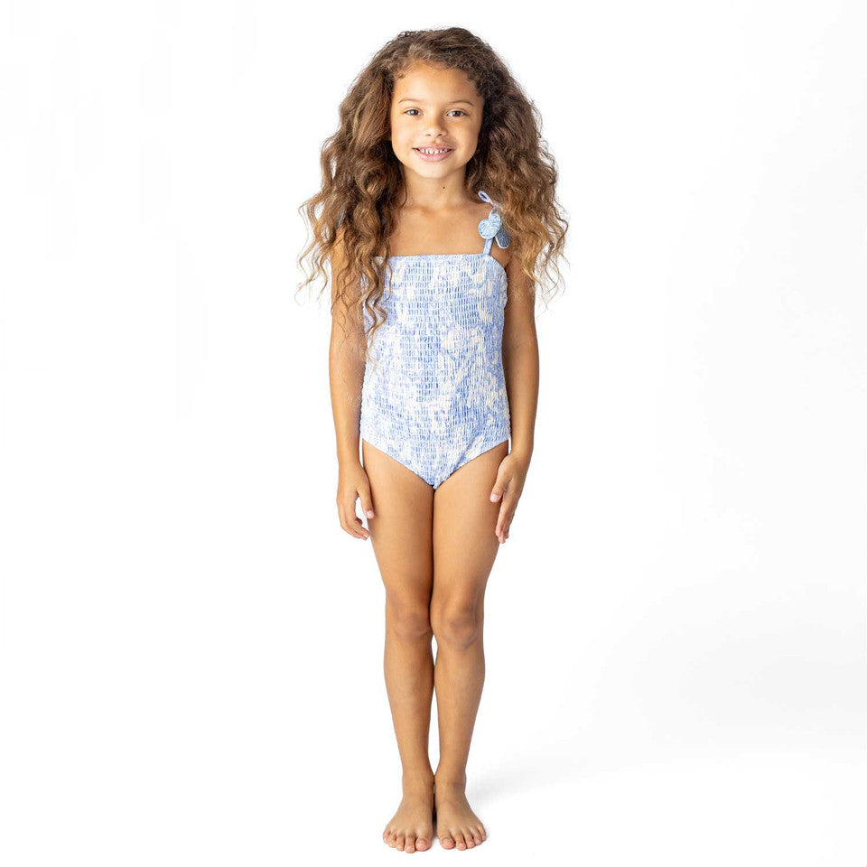 Tropical Blues Smocked One Piece Swimsuit