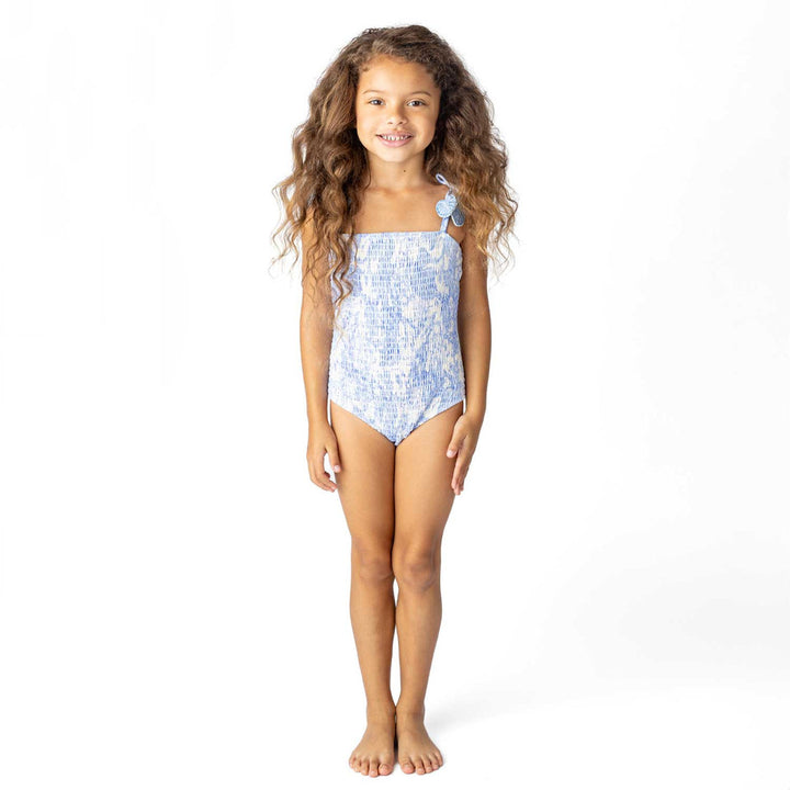 Tropical Blues Smocked One Piece Swimsuit