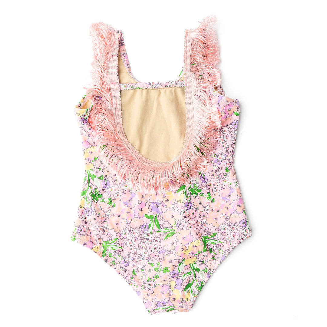 Petal Pink Fringe Back One Piece Swimsuit