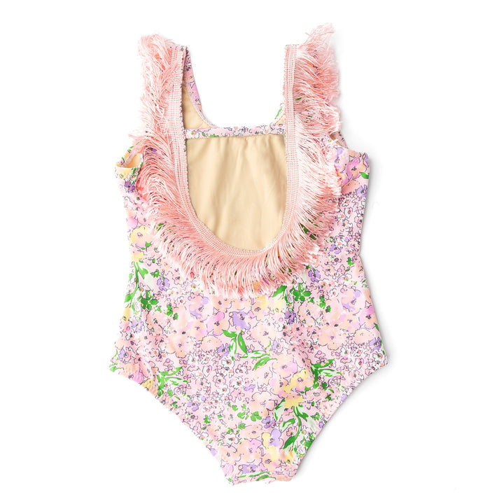 Petal Pink Fringe Back One Piece Swimsuit