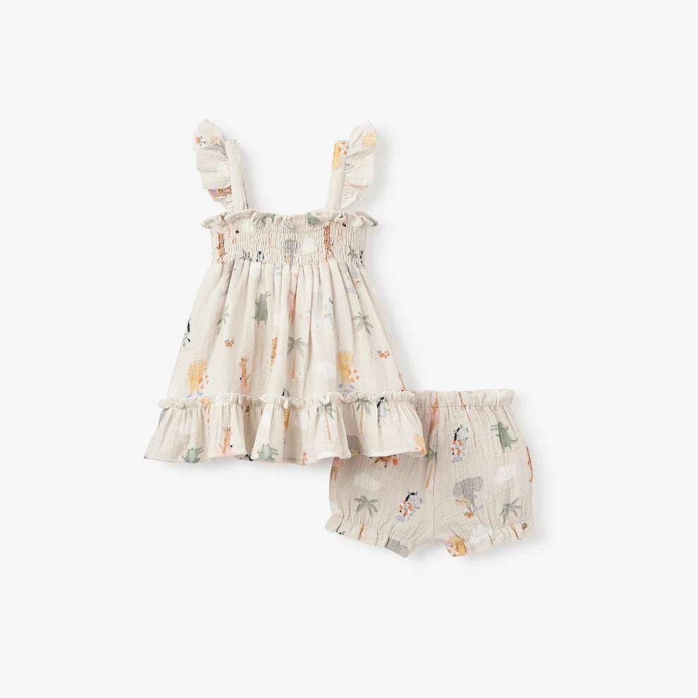 Seaside Safari Organic Muslin Smocked Sundress & Bloomers Elegant Baby 3-6M   [variant_option4] [variant_option5] [variant_option6] [variant_option7] [variant_option8] [variant_option9] 4