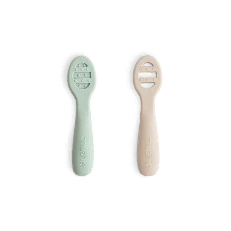 Silicone First Feeding Spoons- Cambridge Blue/Shifting Sand Mushie & Co    [variant_option4] [variant_option5] [variant_option6] [variant_option7] [variant_option8] [variant_option9] 1