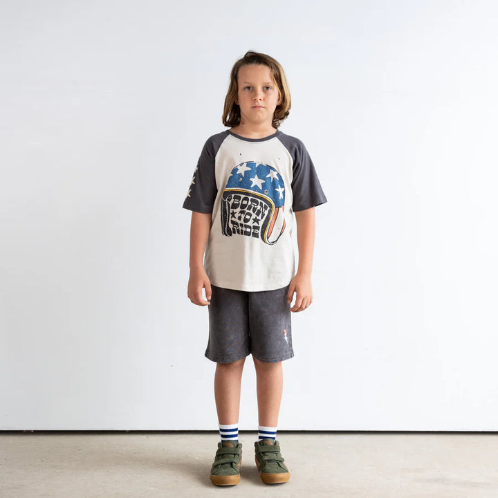 Born To Ride S/S Raglan Tee - Faded Black