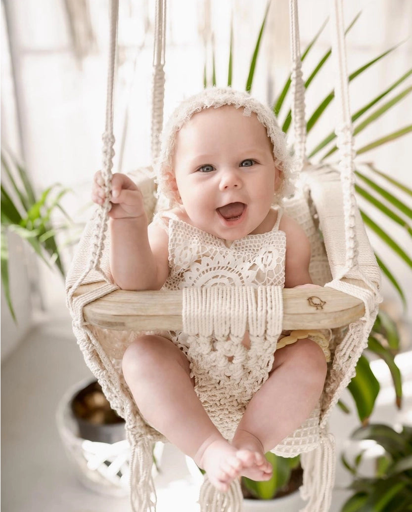 Toddler Macrame Swings Cream Macrame Baby Swing Hammock Handcrafted Indoor Swing