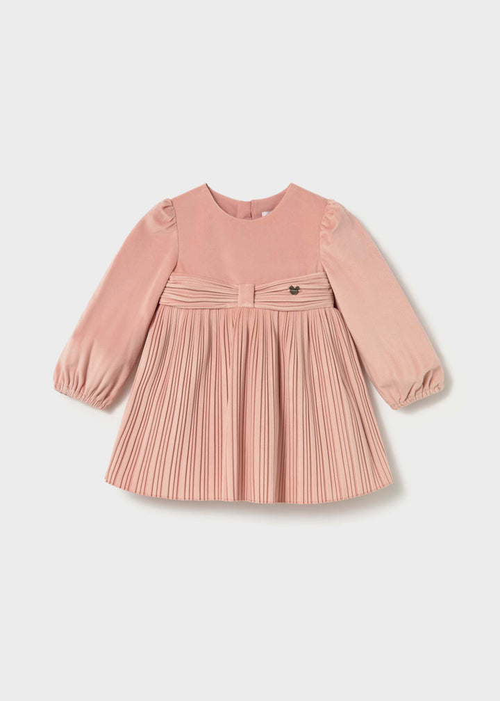 Mayoral Baby Pleated Velvet Dress in Petisui