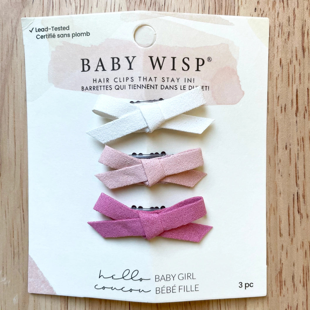 Wisp Bow Clip Faux Suede- Pink