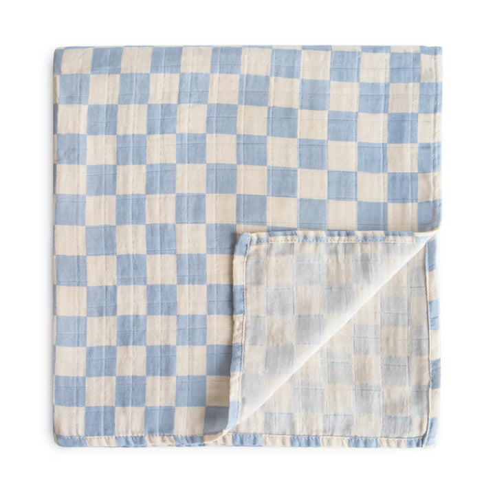 Organic Cotton Muslin Swaddle - Blue Check
