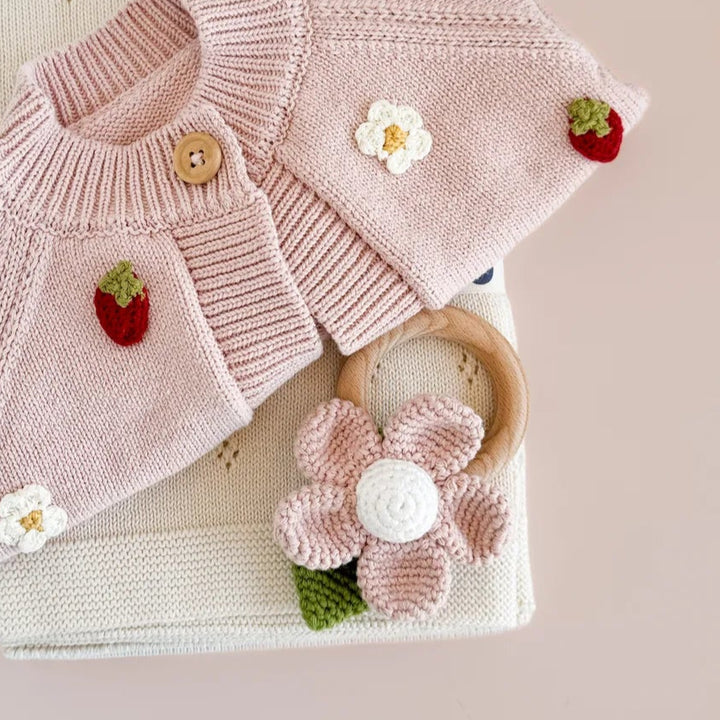 Cotton Crochet Rattle Teether - Flower
