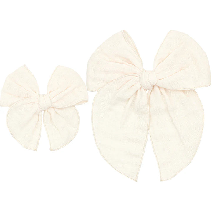 Cloud Muslin Heirloom Bow - Cream Clip