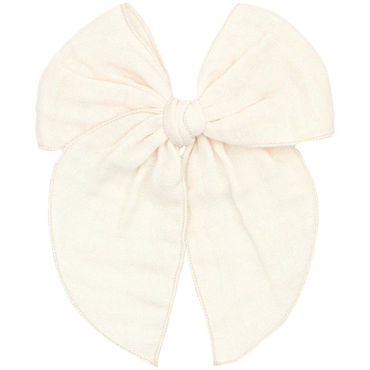 Cloud Muslin Heirloom Large Bow Clip - Cream