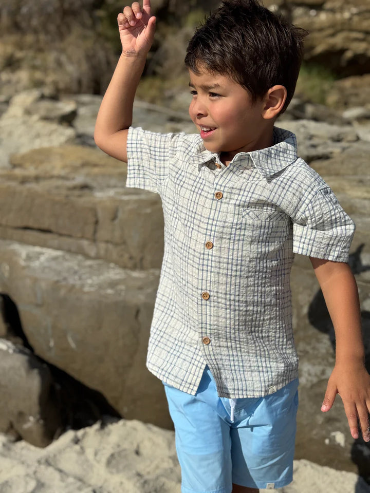 Newport Woven Shirt - Chambray/ Cream Plaid