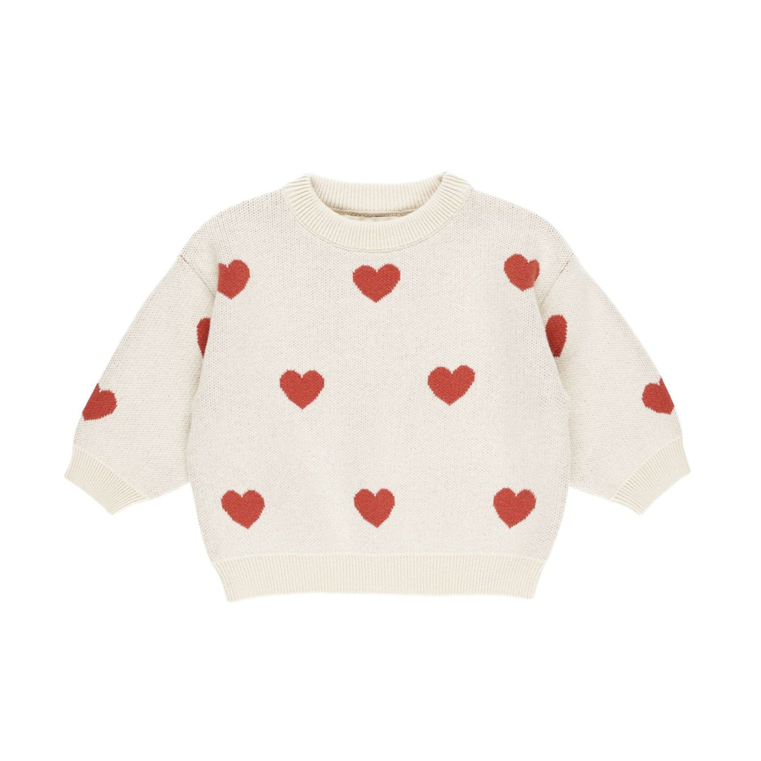 Heart Knit Sweater Set - Natural