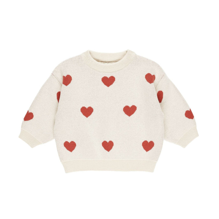 Heart Knit Sweater Set - Natural