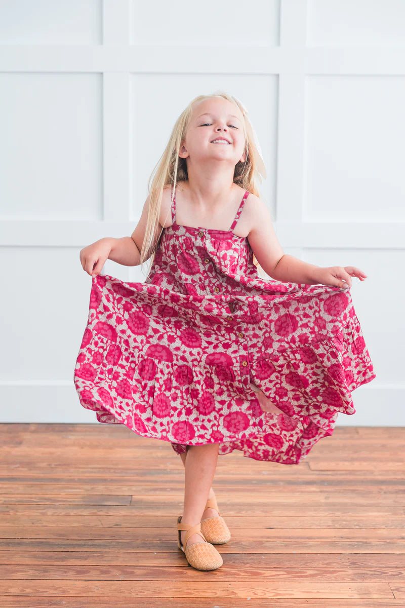 Hot Pink Floral Tiered Dress