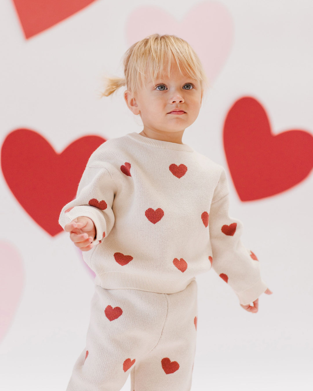 Heart Knit Sweater Set - Natural