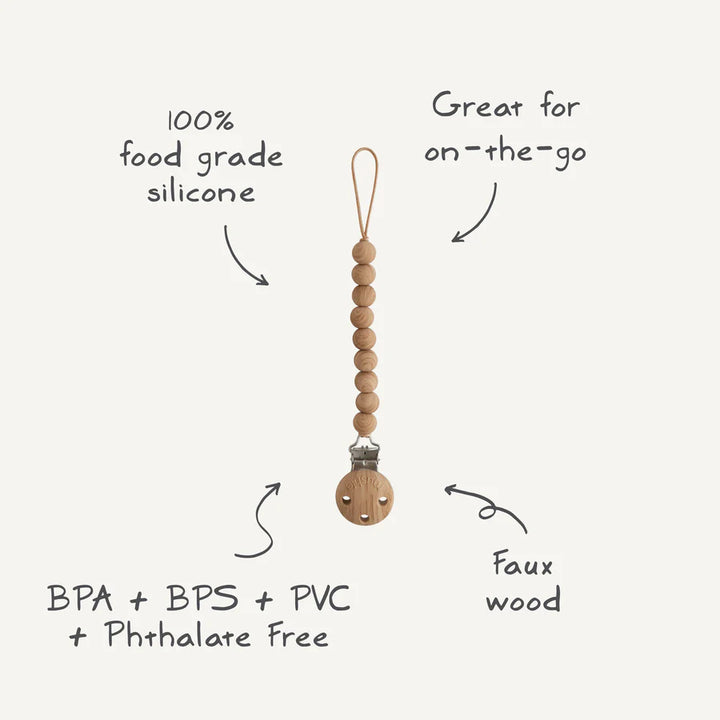 Silicone Pacifier Clip | Hera - Faux Wood