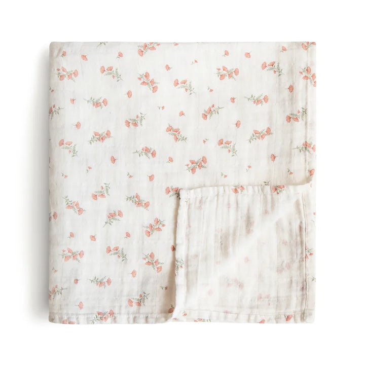 Organic Cotton Muslin Swaddle - Pink Flowers