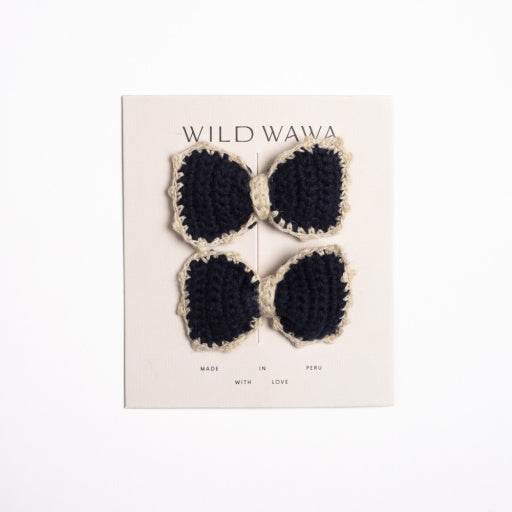 Knitted Bows Clip Set - Navy