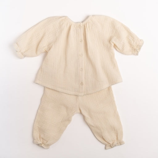 Gauze Two Piece Set - Embroidered Butterflies