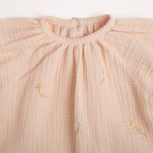 Gauze Two Piece Set - Embroidered Flowers