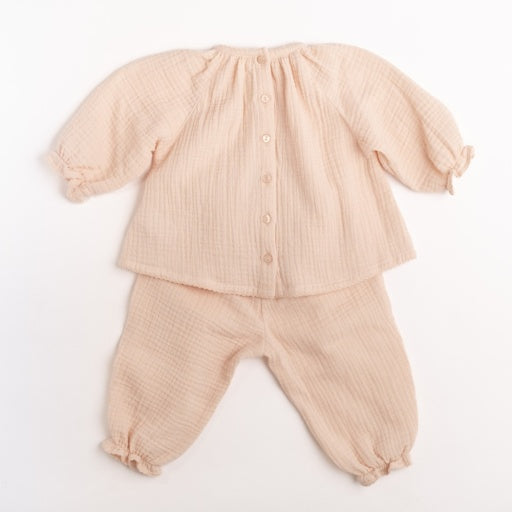 Gauze Two Piece Set - Embroidered Flowers