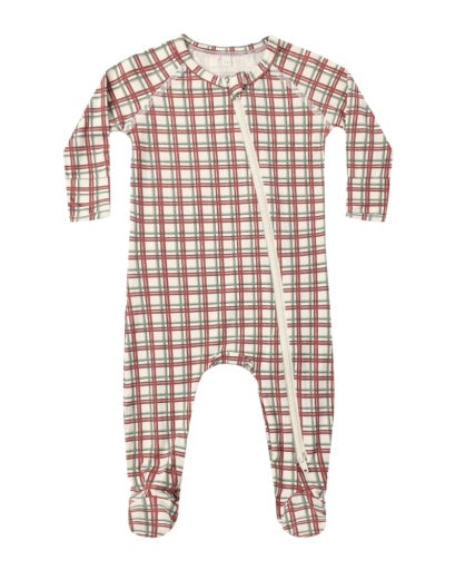 Bamboo Zip Footie | Redwood Check