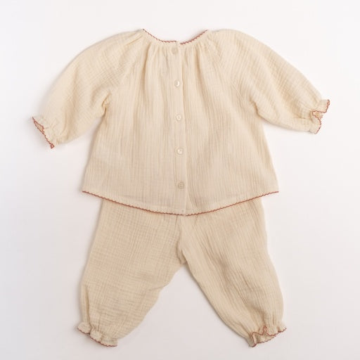 Gauze Two Piece Set - Embroidered Cherries