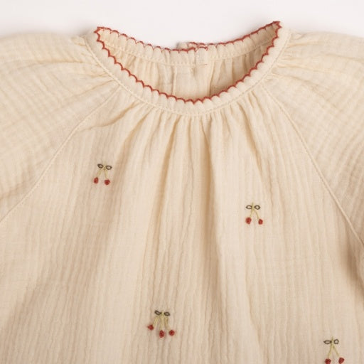 Gauze Two Piece Set - Embroidered Cherries