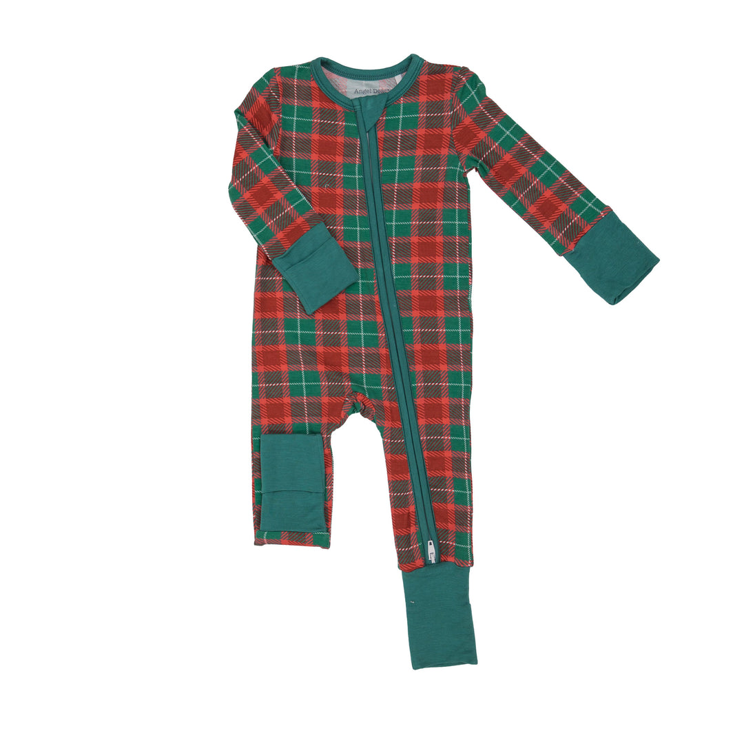 Holiday Plaid Zipper Romper Red