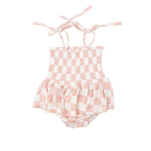 Checkerboard Pink Smocked Bubble W/ Skirt