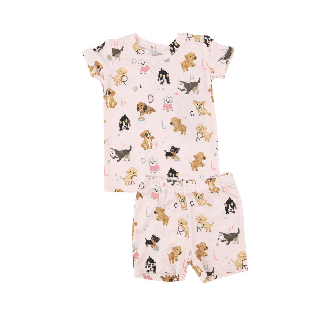 Puppy Alphabet Pink Shorts Loungewear Set
