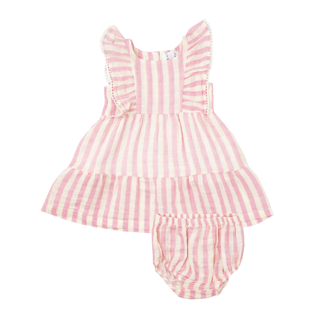 Pink Stripe Picot Trim Dress + Bloomer