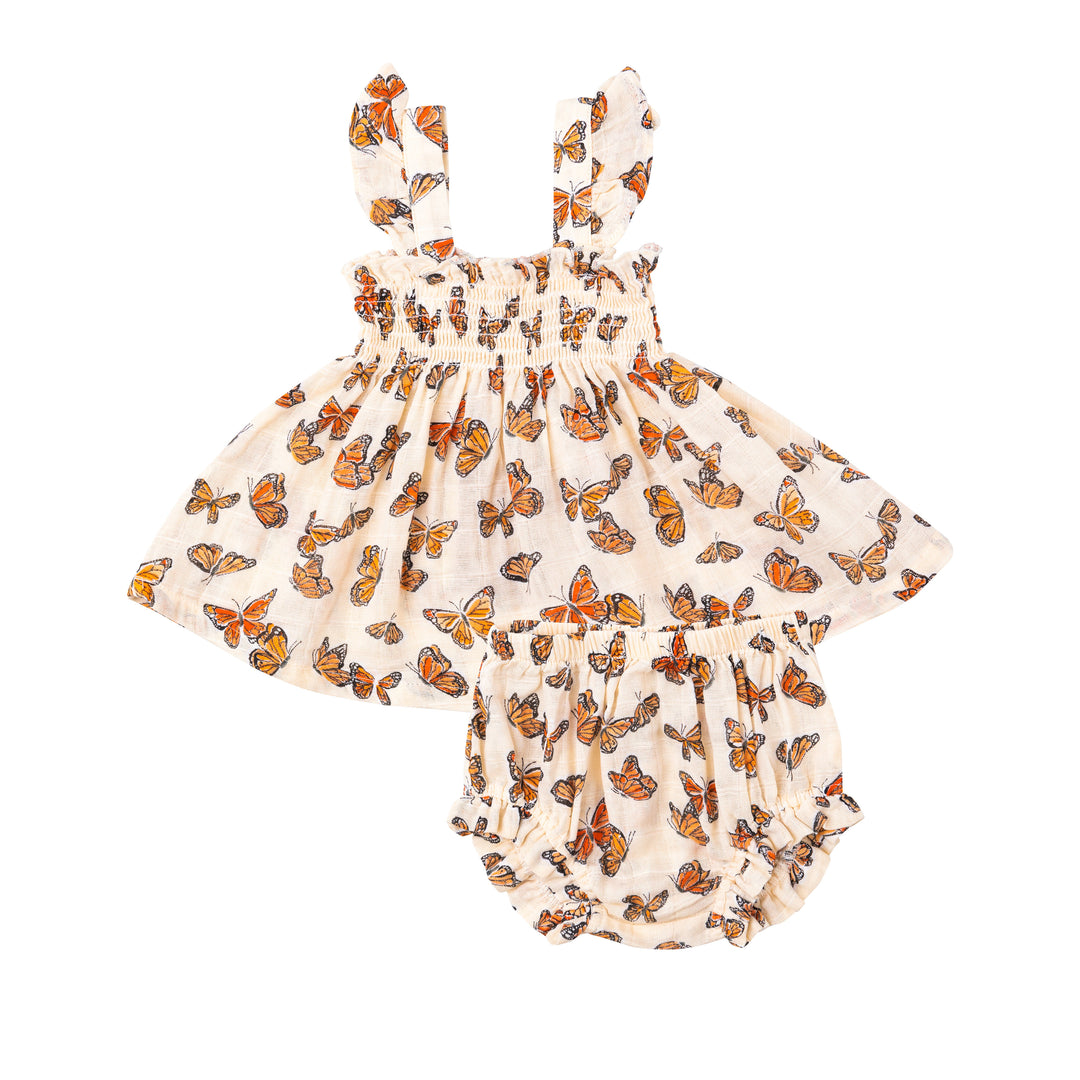 Painted Monarchs Ruffle Strap Smocked Top + DC