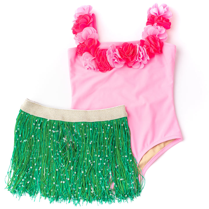 Light Pink Hula Lei & Fringe Skirt