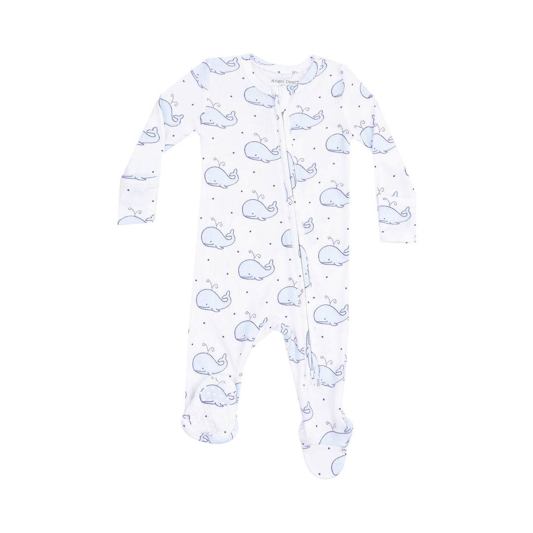 Bubbly Whales Blue Zipper Footie