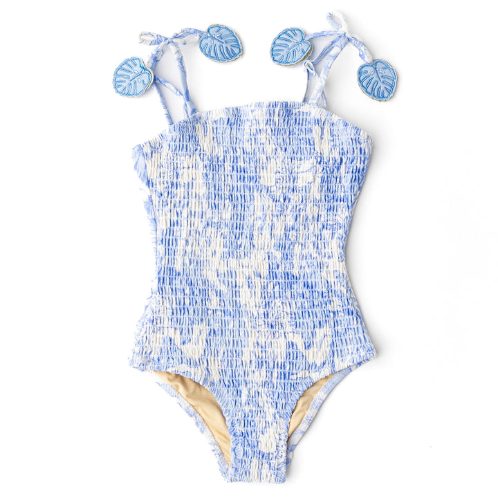 Tropical Blues Smocked One Piece Swimsuit