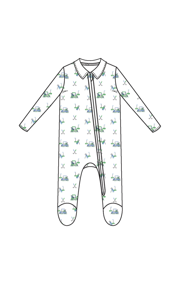Baby Golf Carts Blue 2 Way Polo Zipper Footie