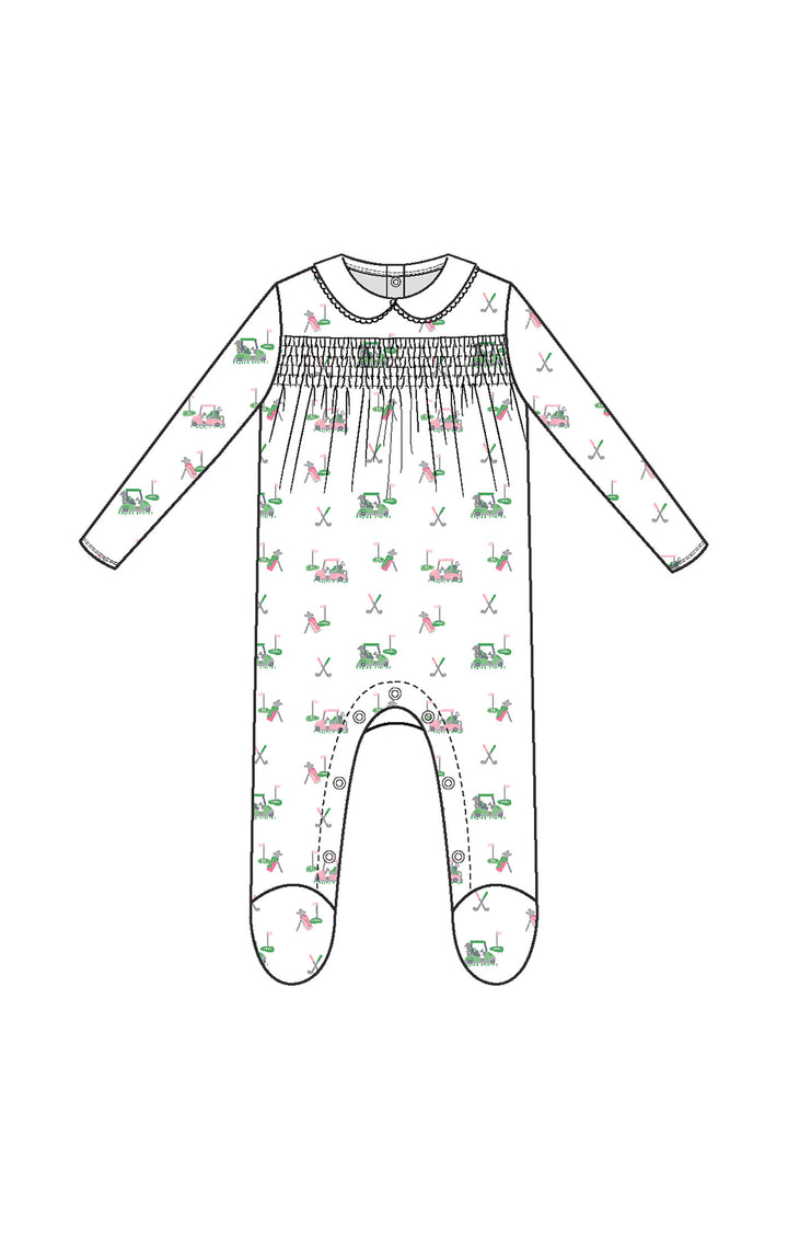 Baby Golf Carts Pink Smocked Peter Pan Snap Footie
