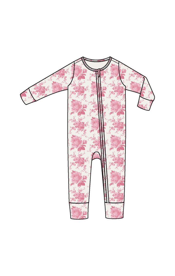 Vintage Pink Roses 2 Way Zipper Romper