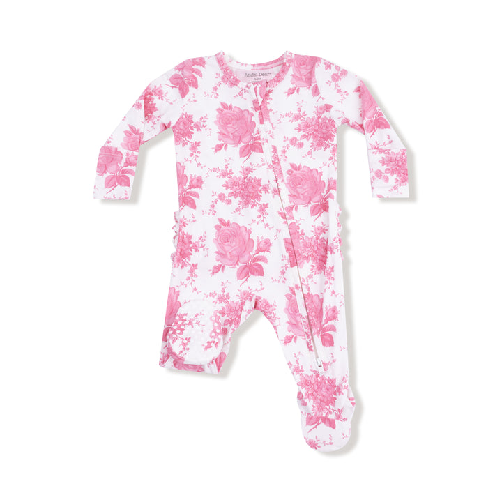 Vintage Pink Roses 2 Way Zipper Ruffle Footie