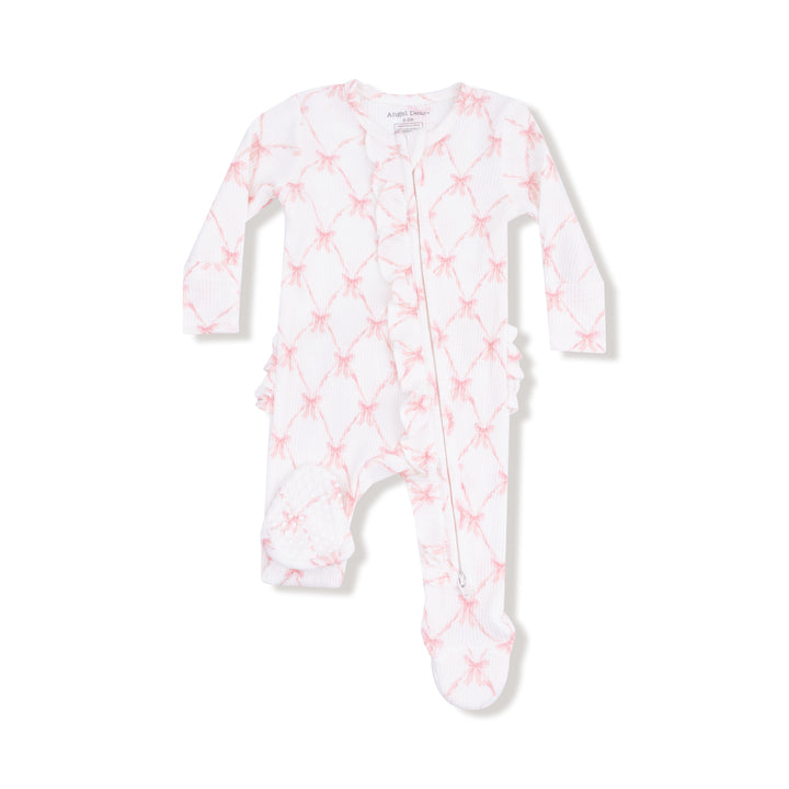 Ribbon Bow Trellis 2 Way Zipper Ruffle Footie