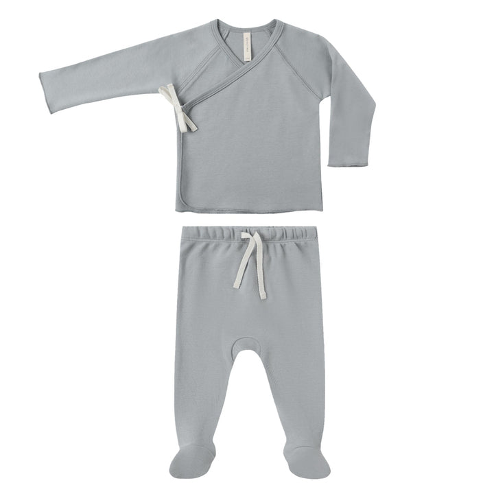 Wrap Top + Footed Pant Set | Steel Blue