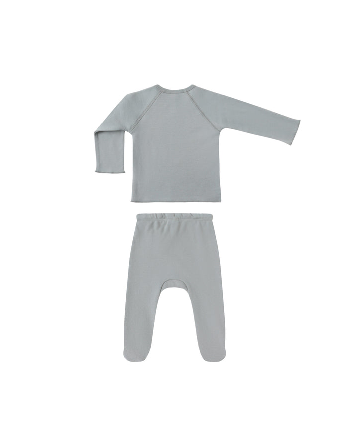 Wrap Top + Footed Pant Set | Steel Blue