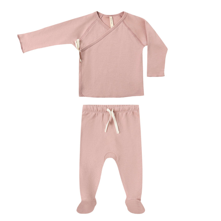 Wrap Top + Footed Pant Set | Rose