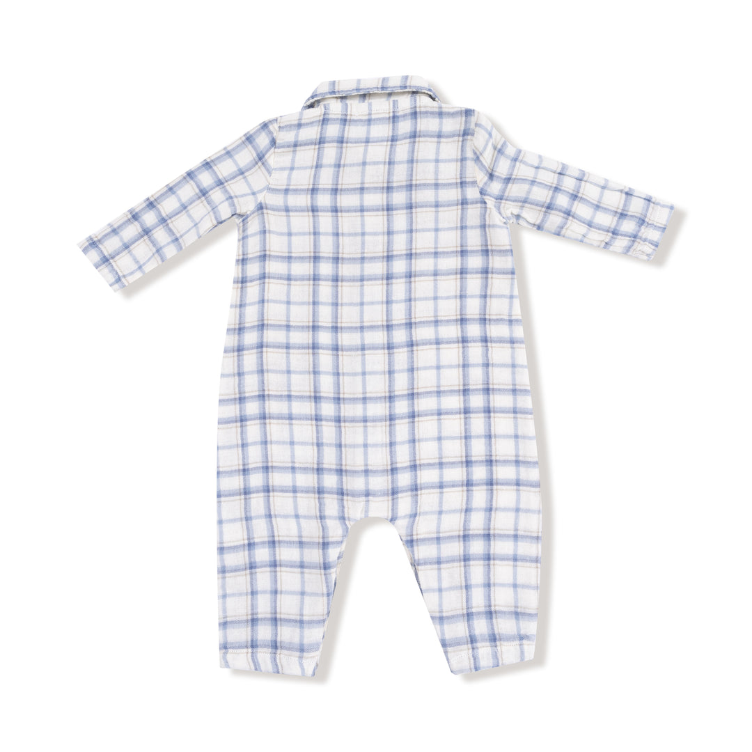 Blue Plaid Polo Muslin Romper