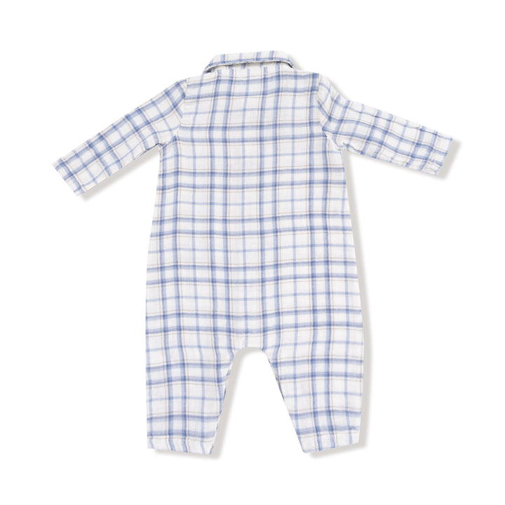 Blue Plaid Polo Muslin Romper