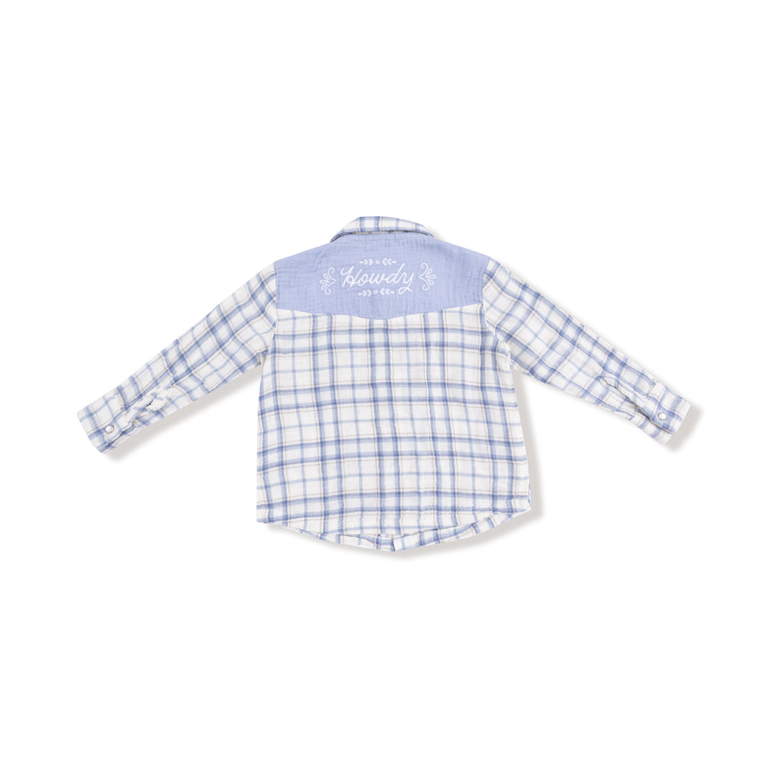 Blue Western Pearl Snap Shirt Howdy Embroidery