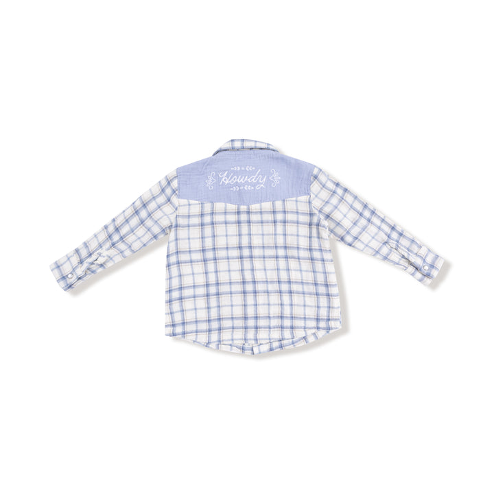 Blue Western Pearl Snap Shirt Howdy Embroidery