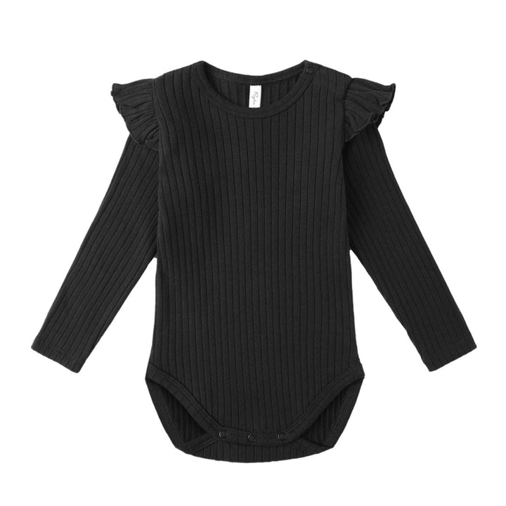 Shoulder Ruffle Bodysuit - Black