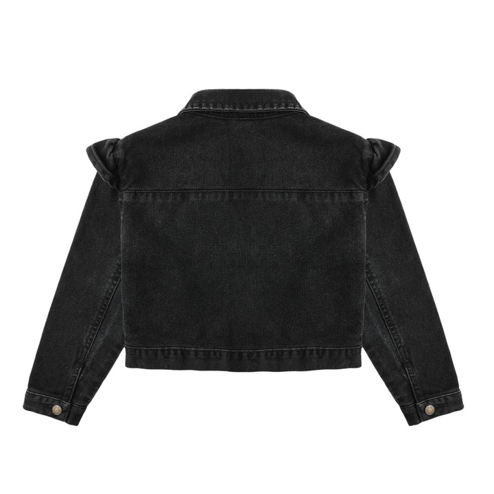 Ruffle Denim Jacket - Washed Black